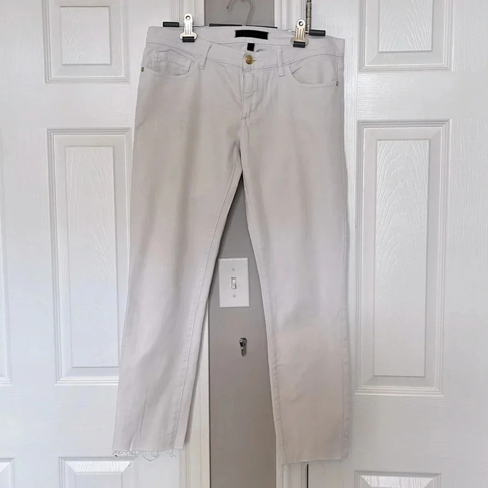JUICY COUTURE Y2K White Low-Rise Skinny Denim Jeans Frayed Bottom, Size 30
